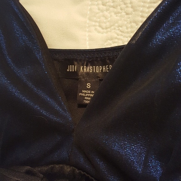 Jodi Kristopher Y2K Black and Colbalt Accordian Pleat Chiffon Overlay Mini Dress - Picture 7 of 7